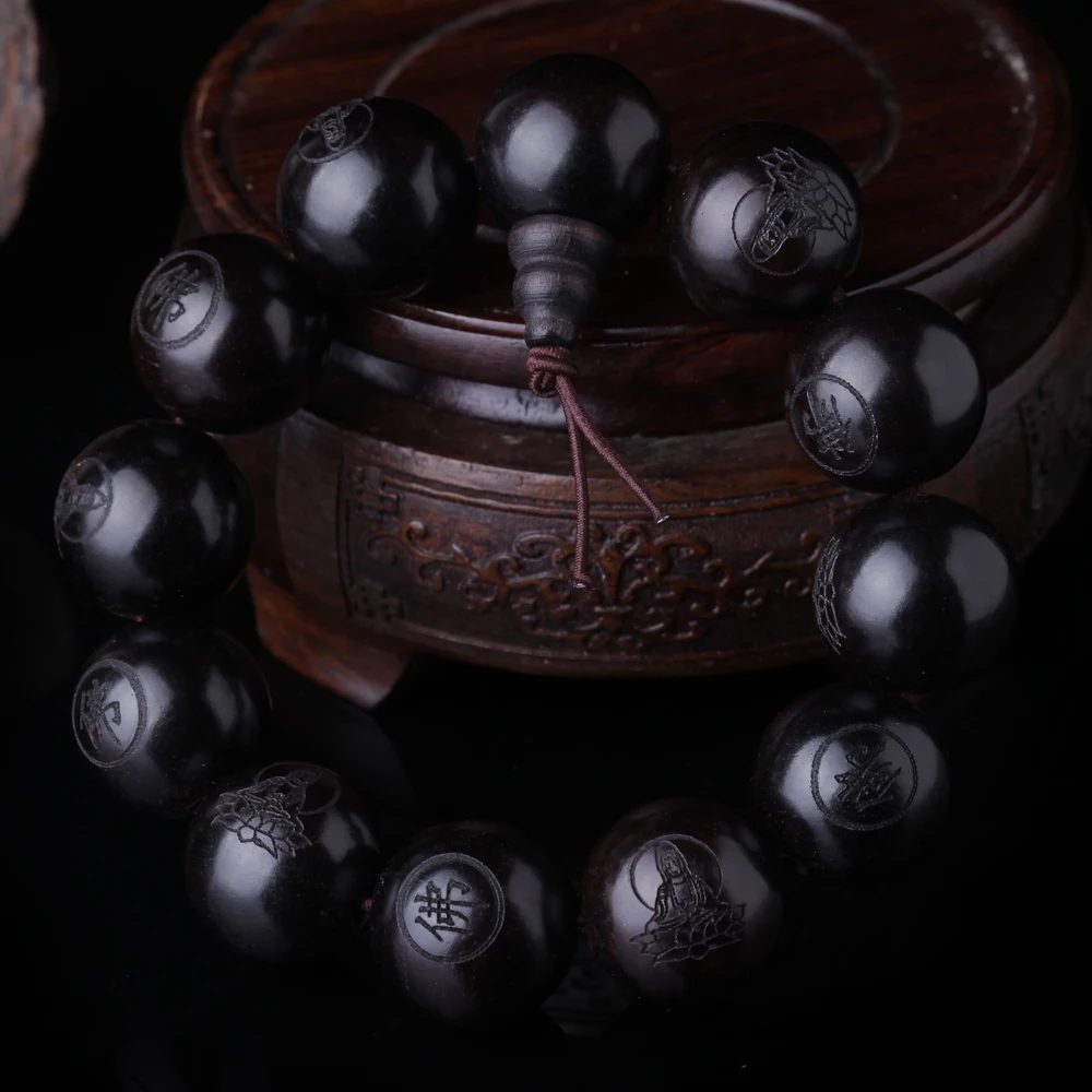 Natural Black Wooden Prayer Beads Tibetan Buddhist Ma Buddhist Bracelet Rosary Wooden Bracelet Jewelry