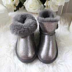 Natural Fur 2022 New Real Sheepskin Wool Handmade Waterproof Girls Boots Winter Warm Kids Snow Boots For Girls Children Shoes