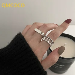 QMCOCOSilver Color Hollow Out Simple Rings For Women And Man INS Fashion Geometry Vintage Elegant Birthday Party Jewelry Gifts