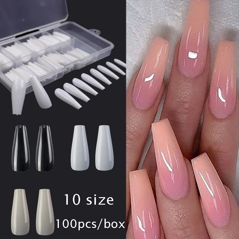 100/500/600pcs French False Coffin Artificial Fake Nails Natural Clear Flat Shape Full Cover Acrylic Press on Nail Art Tips