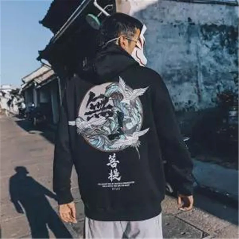 Fashion Harajuku Hoodie Sweatshirt Mens Casual Black Hip Hop Japan Print Hoodie Gothic Clothing Tops Coat Winter Punk Hoodie