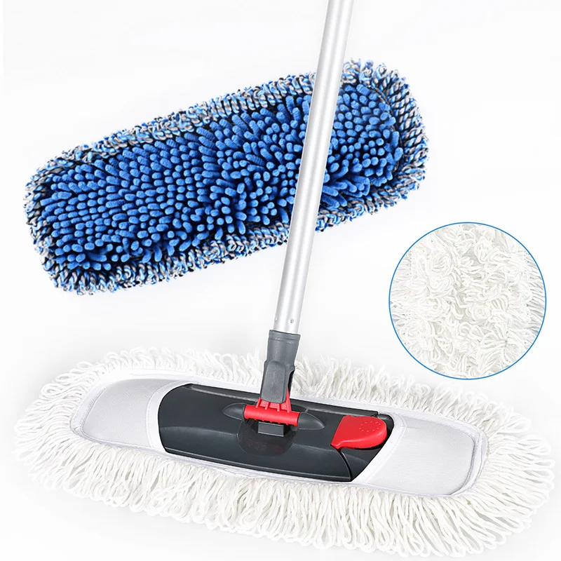 Eyliden Microfiber Flat Mop with Adjustable Stainless Steel Handle Chenille and Polyester Pad for  Bedroom Kitchen Cleaning Tool