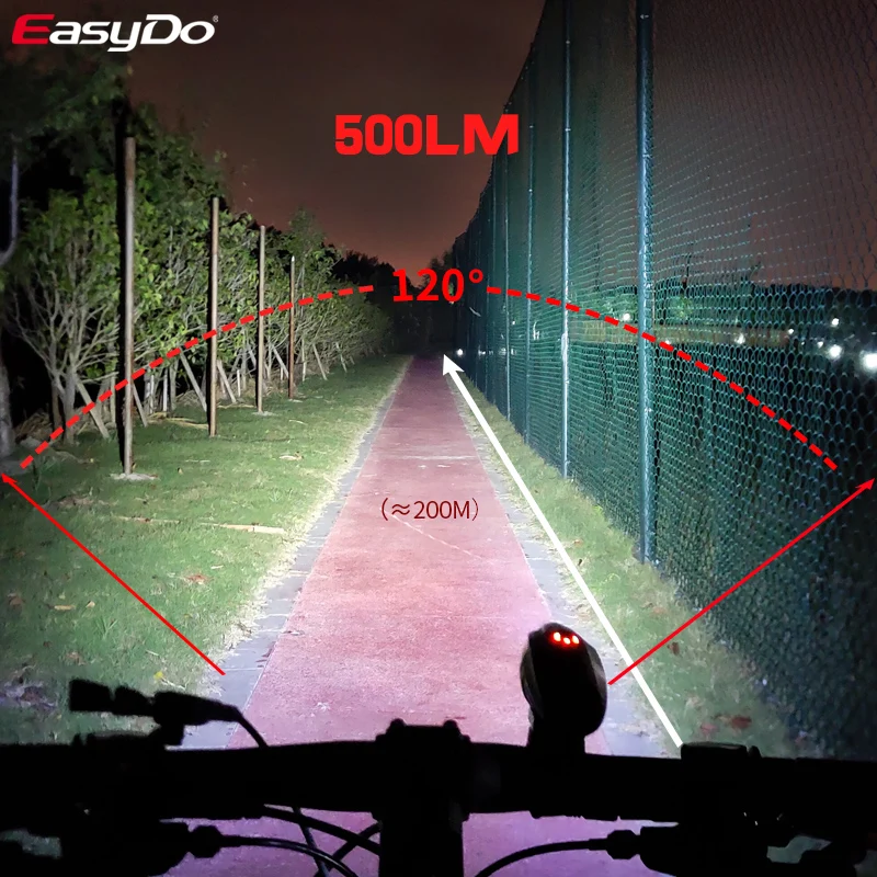 EasyDo Bicycle Helmet Light Bike Front Light 5W 2200m Ah 500 Lumen Waterproof Bicycle Light USB LED Rechargeable Flashlight