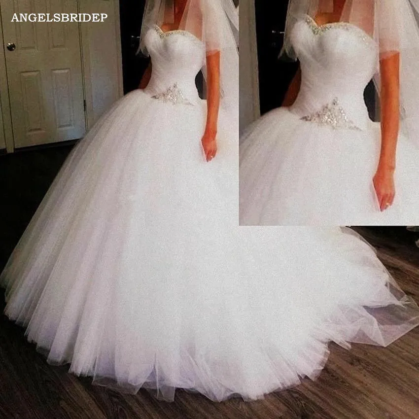 

ANGELBRIDEP Sweetheart Ball Gown Wedding Dresses Vestido De Noiva Formal Sparkly Crystals Bridal Gowns Court Train Custom Made