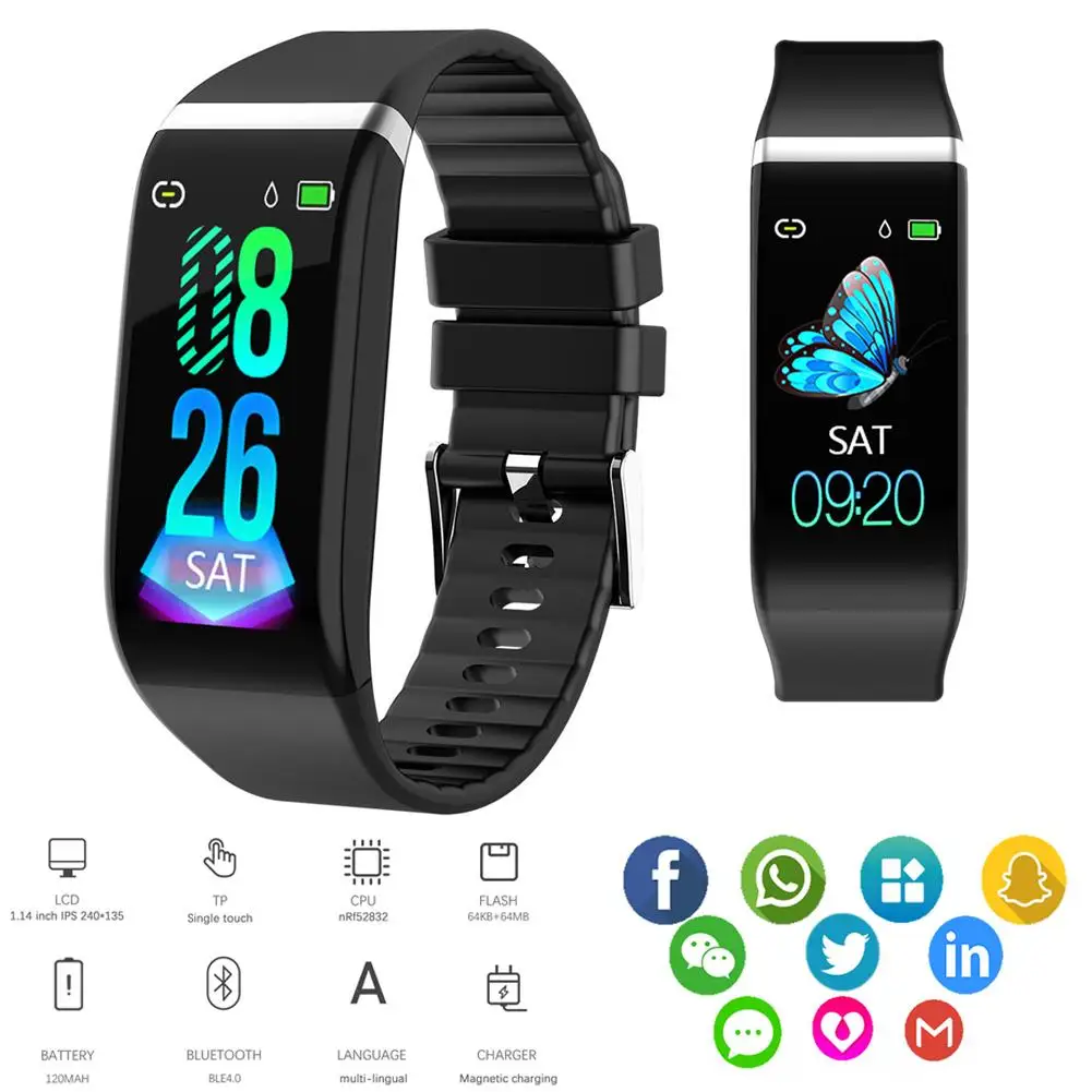 Attività sportiva di Fitness Tracker Bluetooth Astuto Della Vigilanza di Frequenza Cardiaca Monitoraggio del Sonno Wristband per Motorola Samsung iPhone