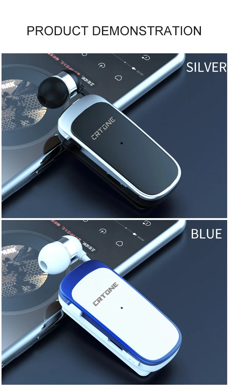 CRTONE K52 Mini Wireless Bluetooth Headset Call Remind Vibration Sports Clip Driver Auriculares Earphone