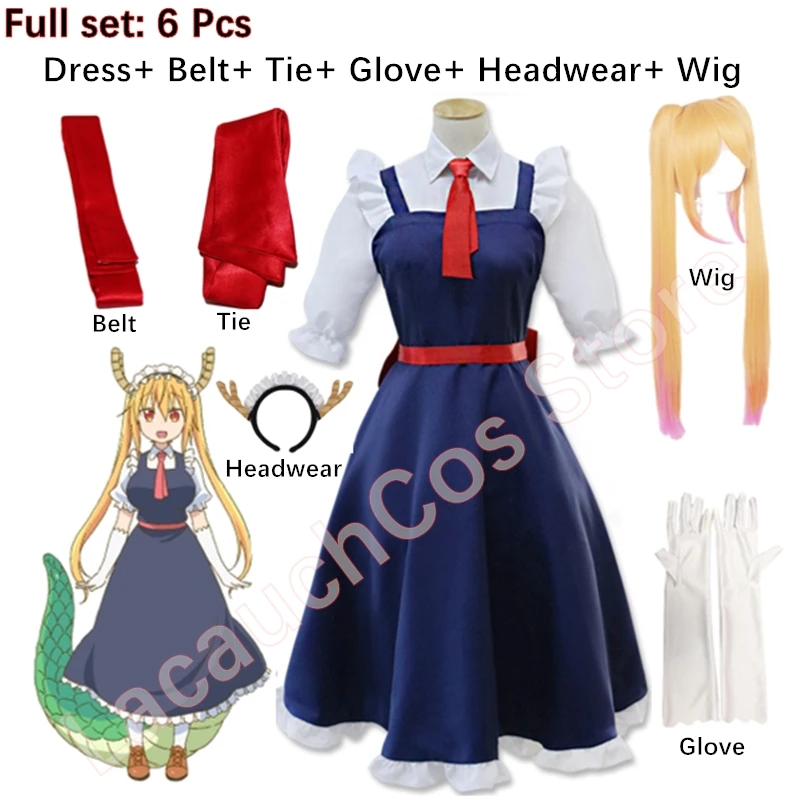 New Anime Miss Kobayashi\'s Dragon Maid Tohru Cosplay Costume For Women Lacauch Kobayashi Holiday Party Maid Uniforms Costume Wig