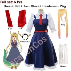 New Anime Miss Kobayashi's Dragon Maid Tohru Cosplay Costume For Women Lacauch Kobayashi Holiday Party Maid Uniforms Costume Wig