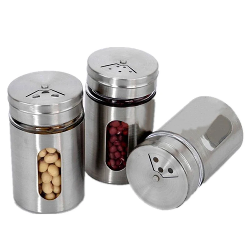 New Stainless Steel Flour Sifter Cup Baking Sugar Salt Pepper Herb Shaker Jar Toothpick Storage Bottle -15