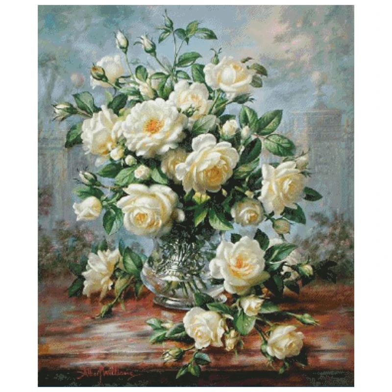 

White rose flowers cross stitch kits big bloom 18ct 14ct 11ct cloth cotton thread embroidery needlework wall decor