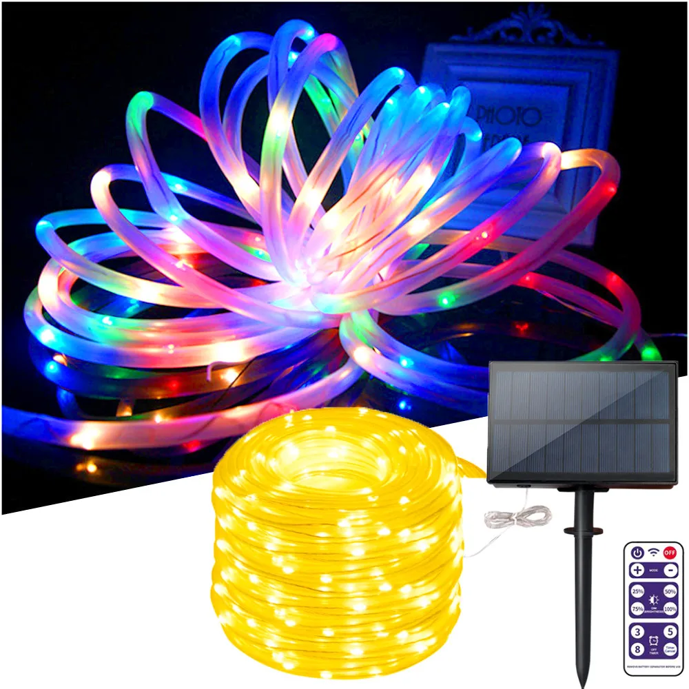 

10m/20m/30m Hose LED String Lights Solar Panel Fairy Christmas Lights Outdoor Waterproof 1200mAh Decorate Wedding Party Garden