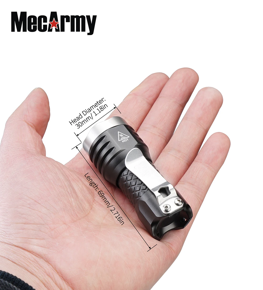 Portable compact flashlight MecArmy PT16 USB Rechargeable 1100 Lumens EDC Flashlight built-in 16340 battery