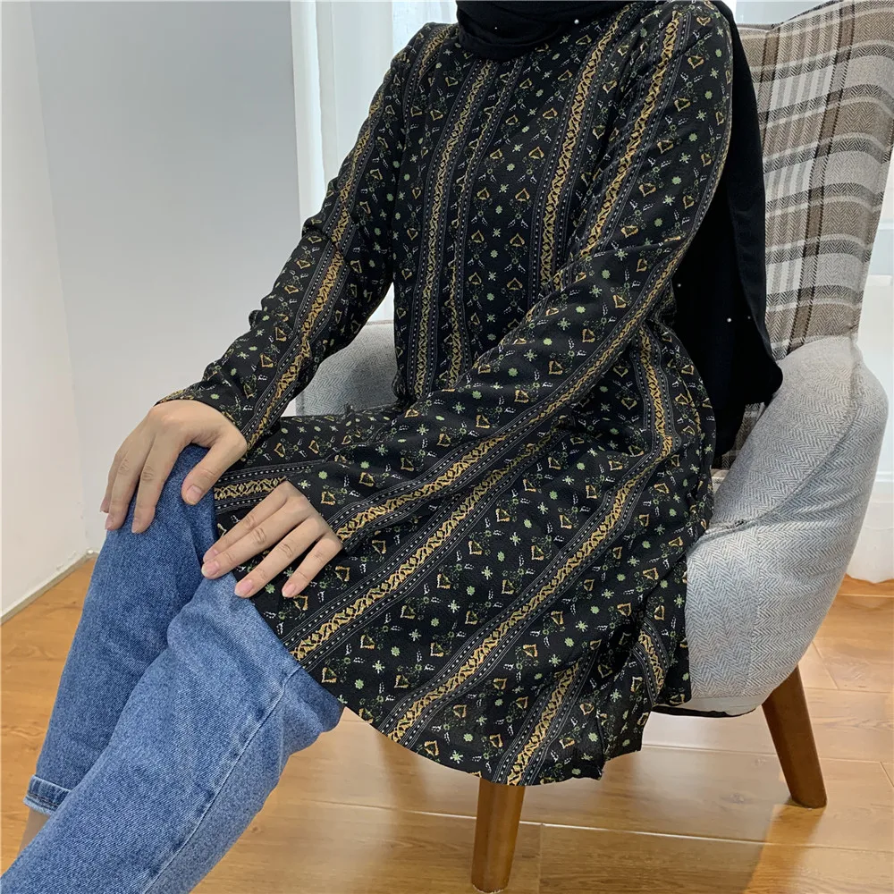 New Design Fashion Printing High Quality Muslim For Women Casual Tops Malaysia Turkey Arabic Islamic Clothing Shirt Blouse Mujer