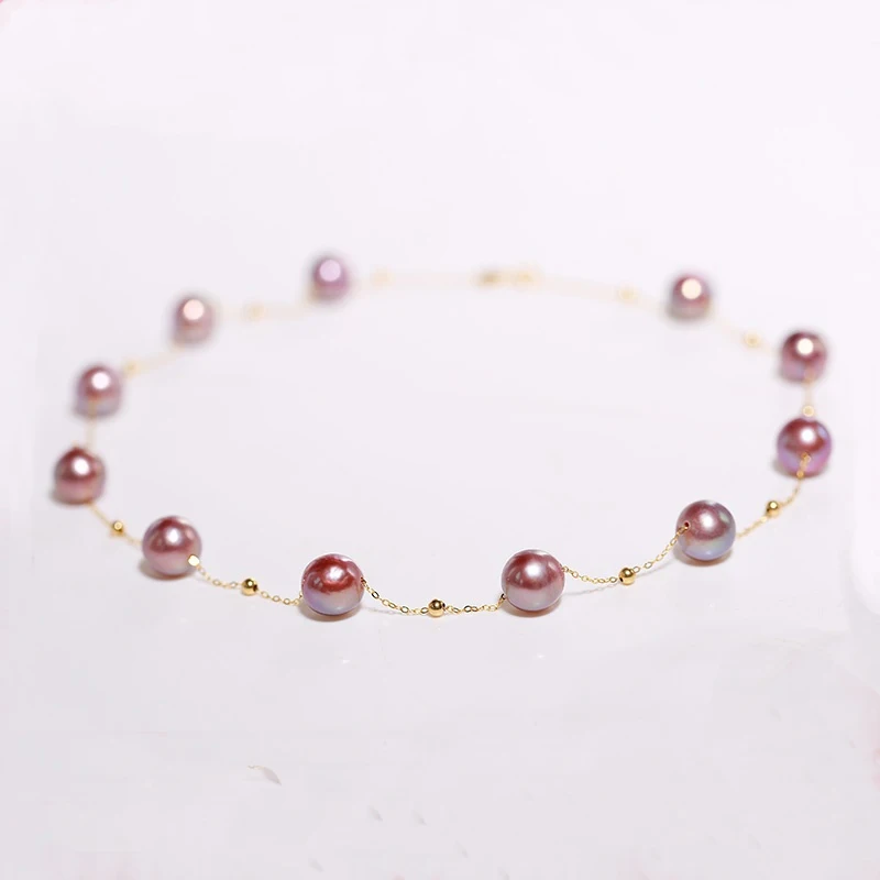 

NYMPH Natural Fresh water Pearl Necklace Genuine 18K Gold Jewelry Pure AU750 Chain For Women Fine Engagement Gift X506