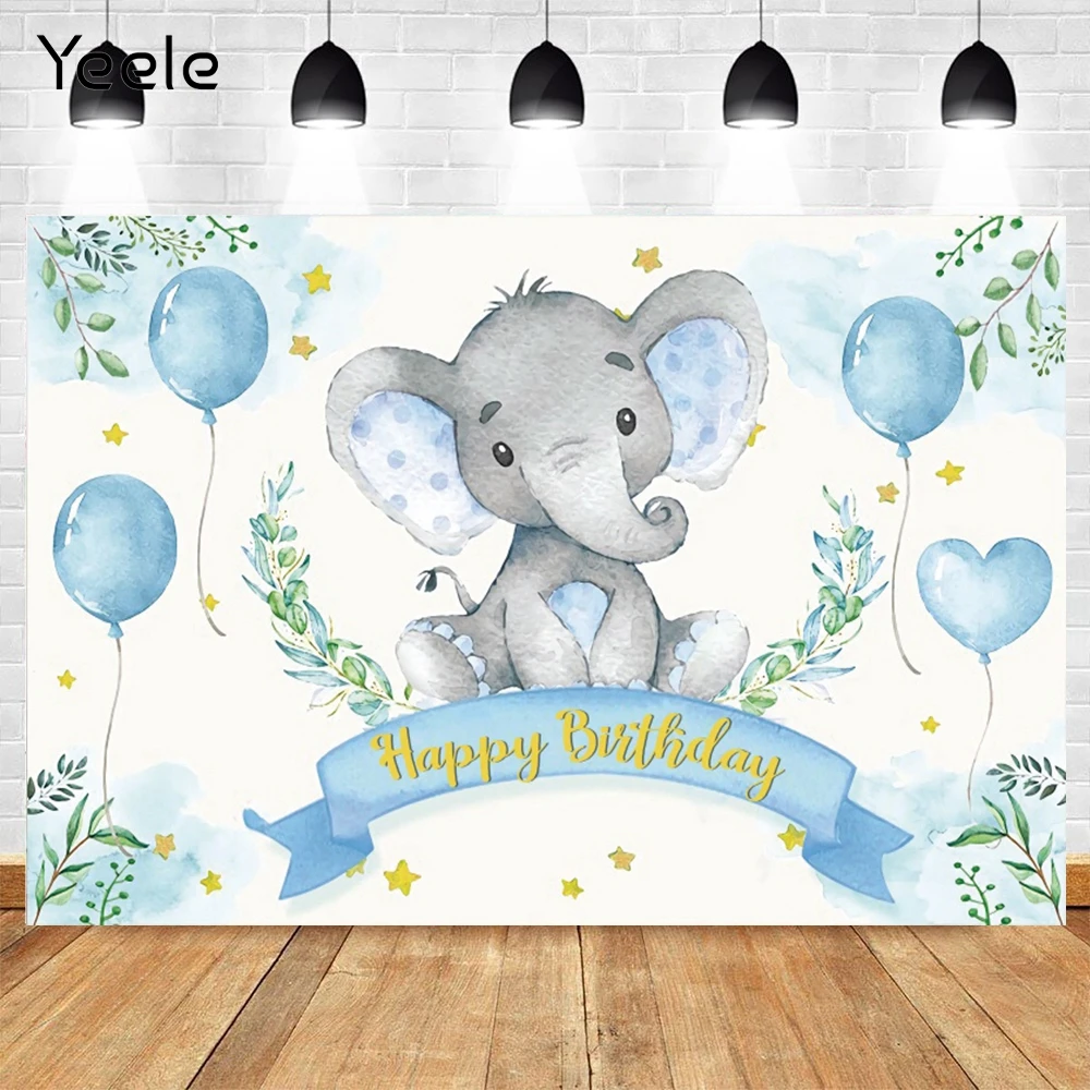 

Yeele Elephant Blue Balloon Newborn Baby Shower Boy Birthday Party Custom Photography Backdrops Background Photocall Photophone