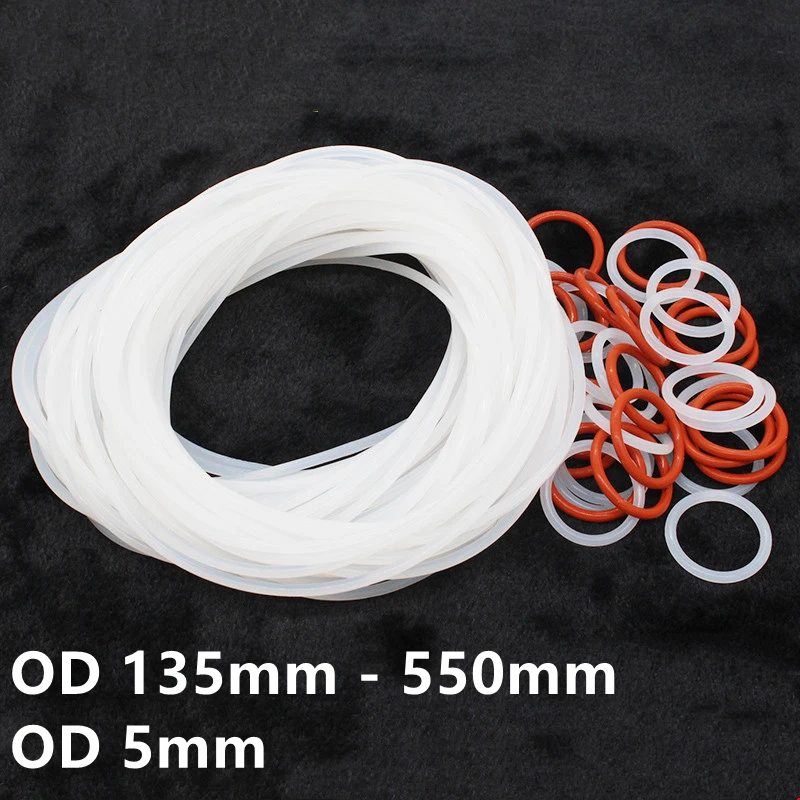 

Custom CS 5mm 2pcs VMQ O Ring Washers Silicone Sealing Gaskets Spacer OD 135 - 550MM Red White