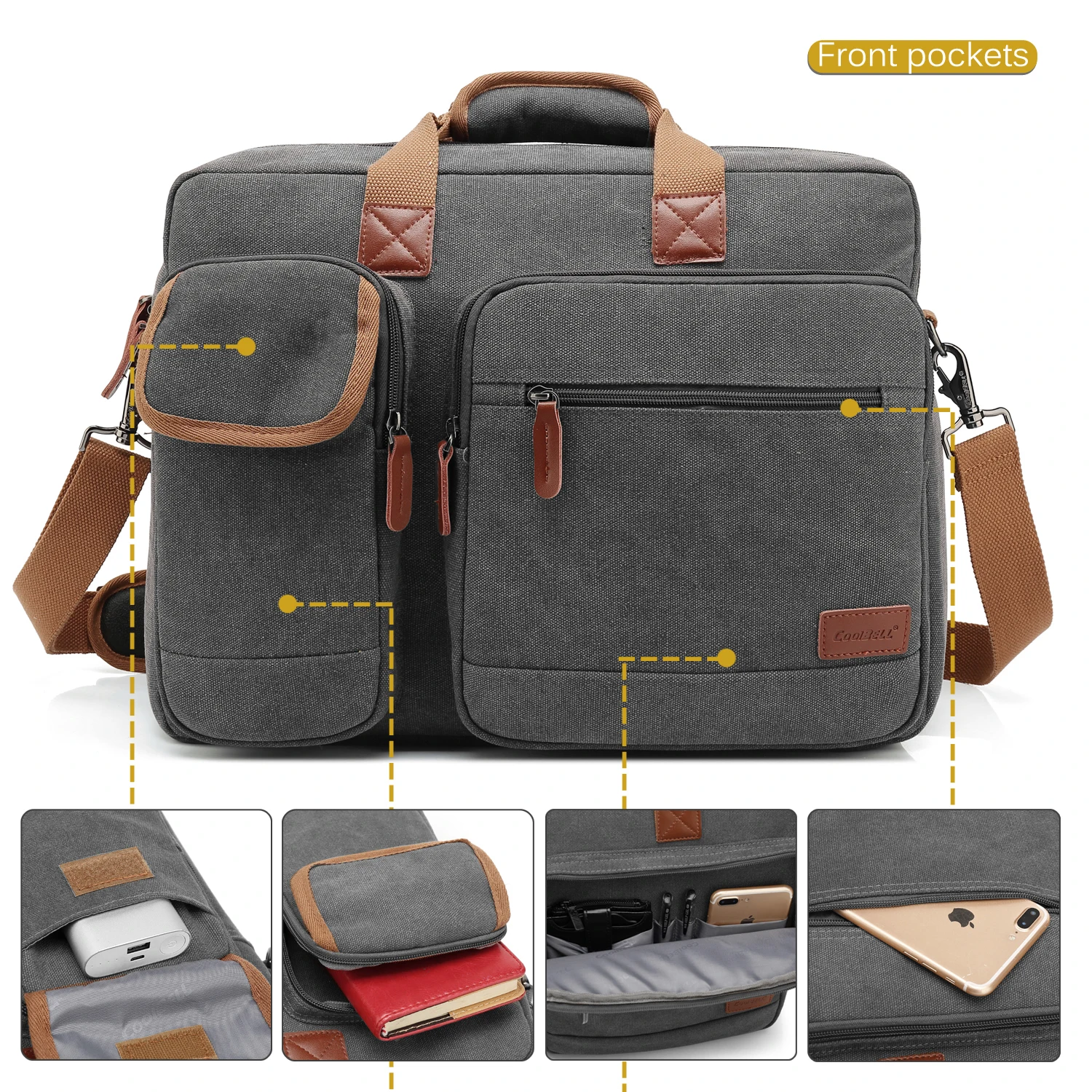 CoolBELL 15.6/17.3 Inch Laptop Bag Canvas/Nylon Briefcase Protective Messenger Bag Shoulder Bag Multi-functional Business Bag