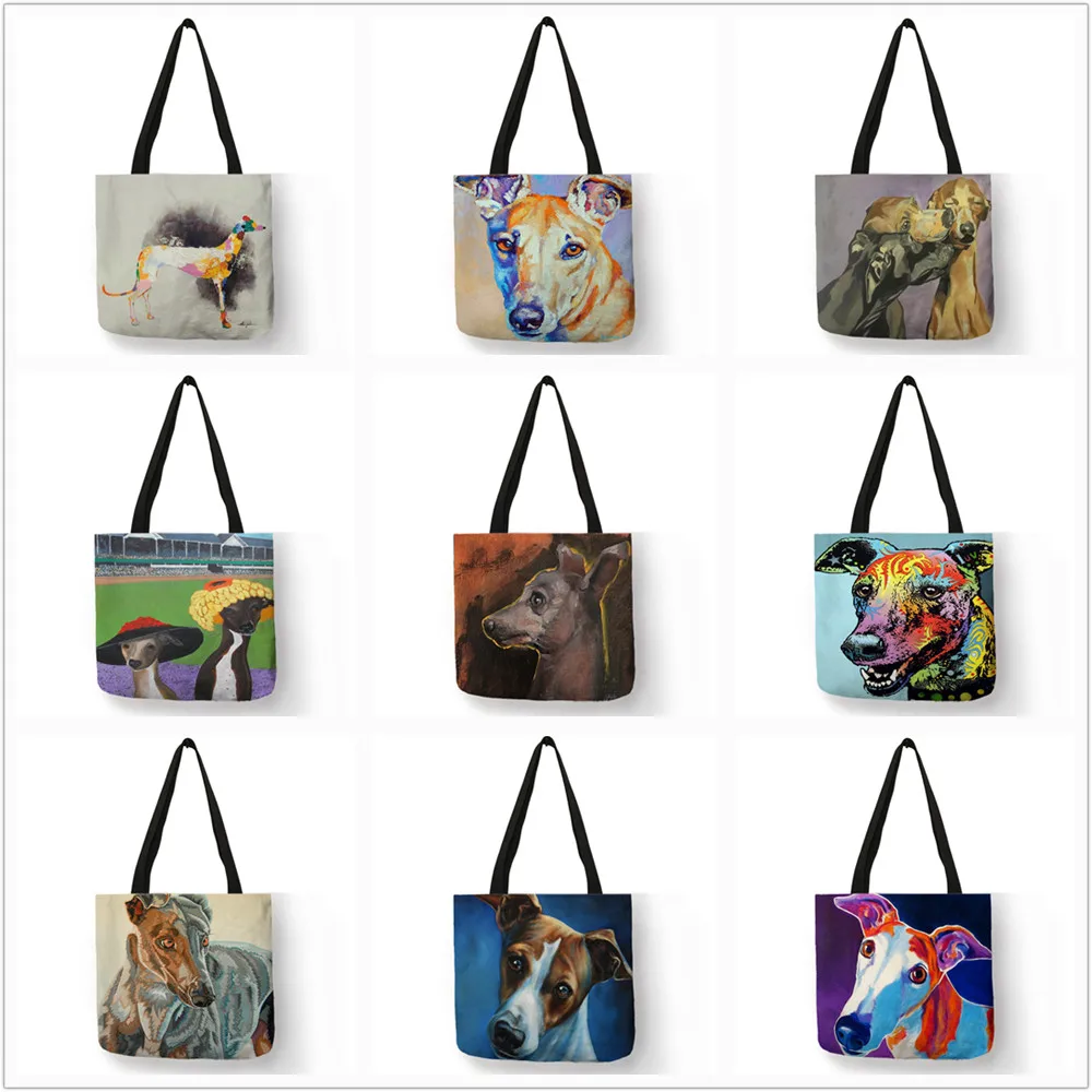 Personalized Oil Painting Greyhound Dog Prints Totes Bags Designers Durable Shopping Travel Sport Bags Women Casual Handbag