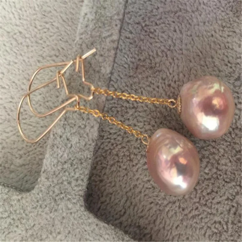 

Pink Baroque Pearl Earrings Gold Ear Drop Dangle Gift Earbob Irregular Fashion Flawless Hoop Cultured