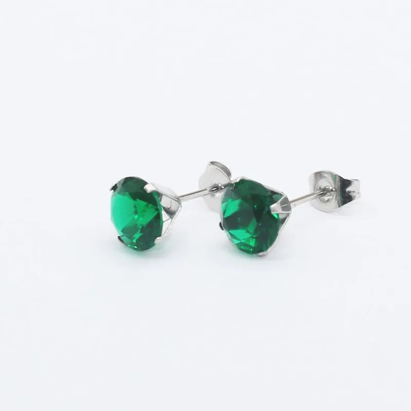 Size 3mm to 8mm 316L Stainless Steel Green Color Round Zircon Stud Earrings  No Fade Allergy Free Brief Jewelry