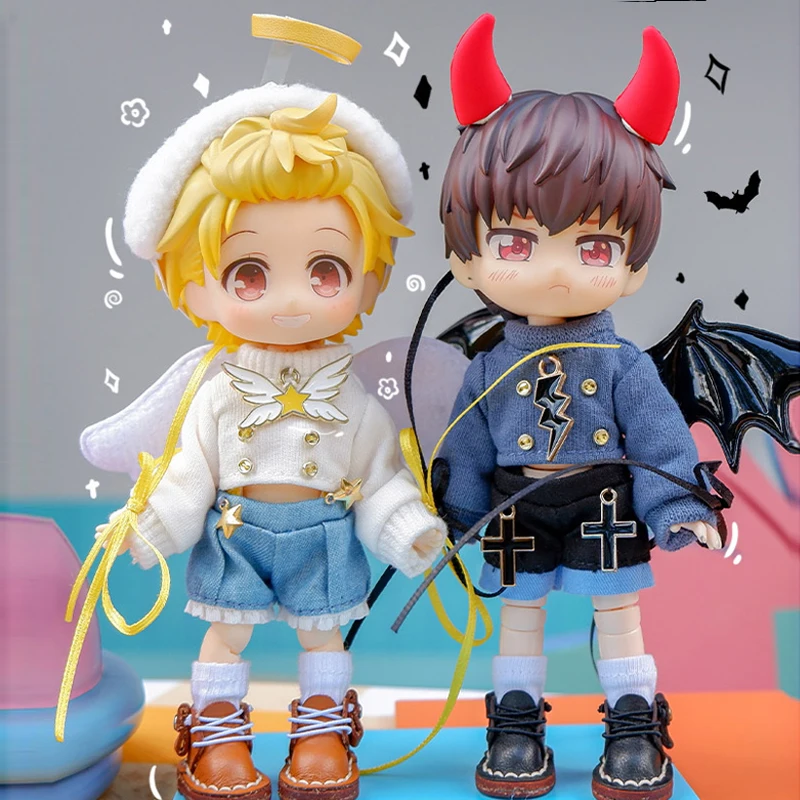 

OB11 Clothes Angel Devil Set Top + Overalls + Headwear + Wings for Molly, YMY, DDF, GSC Body,1/12bjd Doll Clothes Accessories