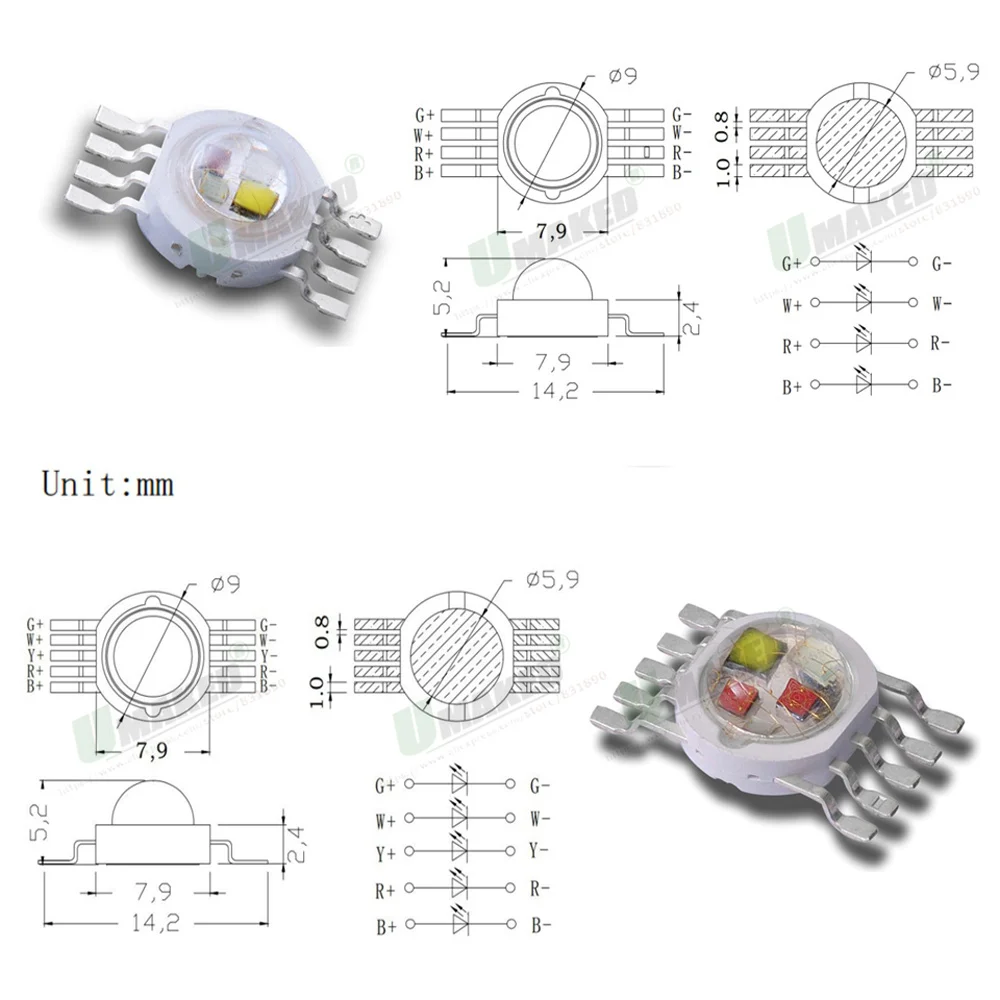 High Power LED Chip 18W 12W 9W 4Pin 6Pin 8Pin 10Pin 12Pin COB SMD Stage Light Doide RGB RGBW RGBWW RGBWY RGBWYV LED Light Beads