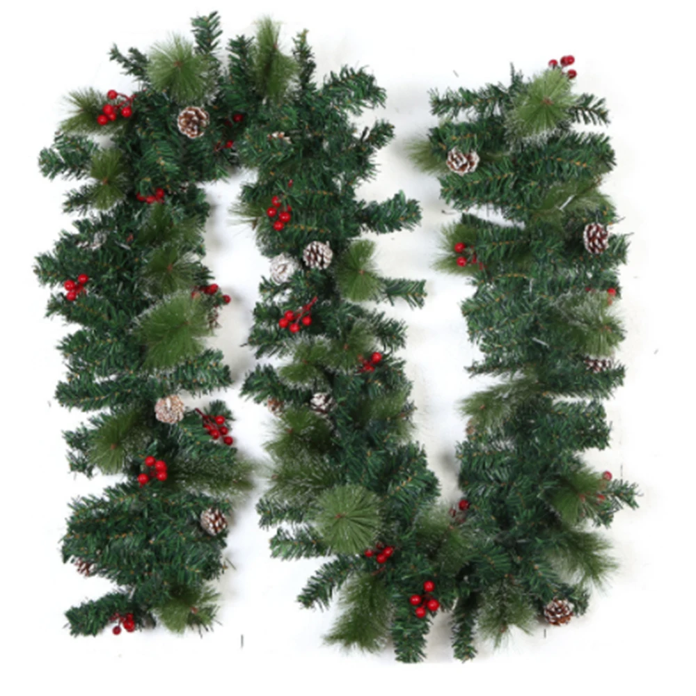 

Christmas Rattan Green Artificial Xmas Tree Rattan Hanging Wreath Ornaments with Pine Cone DIY Decorative 2.7M