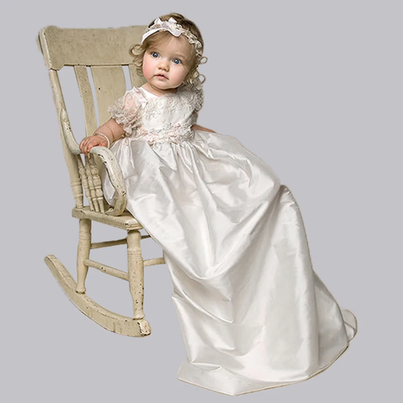 Satin/Lace Newborn Clothes Baby Christening Gowns White Baby Girl Clothes First Communion Clothes for Girls Trolls 2021