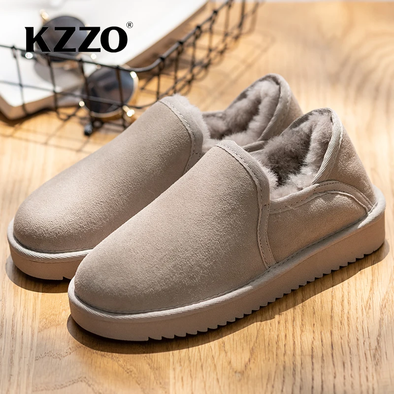 KZZO New Sheepskin Leather Women Snow Boots Natural Wool Lined Winter Warm Lazy Shoes Australian Classic Flat Casual Mini Boots