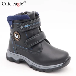 Children Boots Autumn And Winter Leather Boys Shoe Fashion In The Calf Snow Boots Wool Plush Warm Waterproof Kids Martin Boots