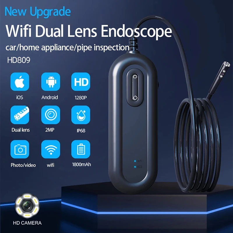 Imagem -05 - Lente Dupla Wifi Endoscópio Módulo 2mp 1080p Inspeção Cmos Borescope hd Microscópio Digital de 90 Graus Vista Lateral Otoscópio 4.9 mm