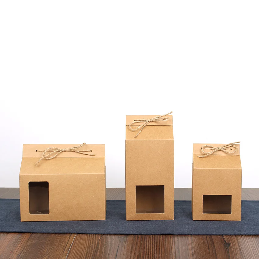 

200Pcs/Lot Kraft Paper Tea packaging Box,Clear Window Box For Cake Cookie Food Storage Standing Up Paper Packing Bag