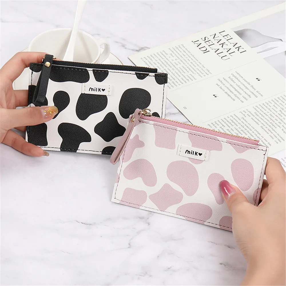 Fashion Women Card Wallet Pu Leather Card Holder Coin Purse Zipper Mini Coin Purse New Type Cute Cow Ultra-Thin Coin Purse