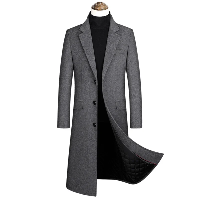 2023 New Extra Long Wool Trench Coat Male Winter Brand Mens Cashmere Coat Slim Fit Woolen Peacoat Windbreaker Manteau Homme 4XL