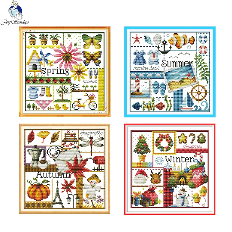 

Cartoon four seasons pattern counted and stamped cross stitch kit 14ct 11ct Chinese cross stitch embroidery set DIY needlework