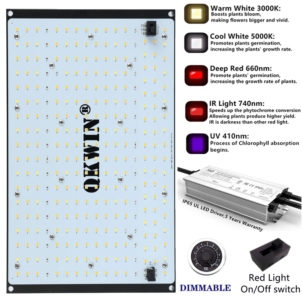 V1 QBS Led Phát Triển 120W Full Màn Samsung LM301D 2.9Umol/J Đính Hạt DIY Với Ánh Sáng Đỏ công Tắc Bật Tắt