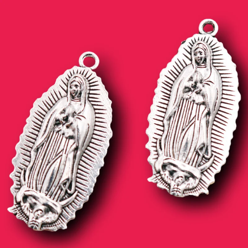 5pcs Silver Plated Catholic Virgin Mary Pendants Retro Necklace Earrings Metal Accessories DIY Charms For Jewelry Crafts Making