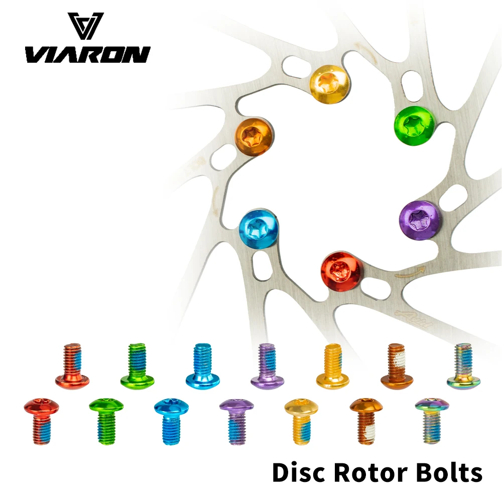 VIARON 12pcs Bicycle Disc Brake Rotor Bolts T25 M5x10mm Alloy Steel Screws Colorful Rotor Bolts Bicycle Fixing Accessories