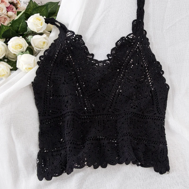 Mùa Hè Ngọt Ngắn Ren Phong Cách Áo Crop Top Nữ Khoét Hở Thời Trang Camis Nghỉ Mát Bãi Biển Dệt Kim LooseTop Nữ Gợi Cảm Xe Tăng áo Sơ Mi Nam