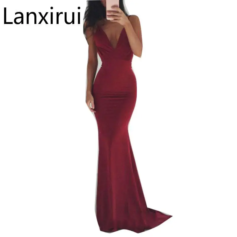 

Vestido De Festa Longo Open Back Luxury Evening Floor Length Gowns Stretch Vintage Long Red Fish tail Godmother Dresses