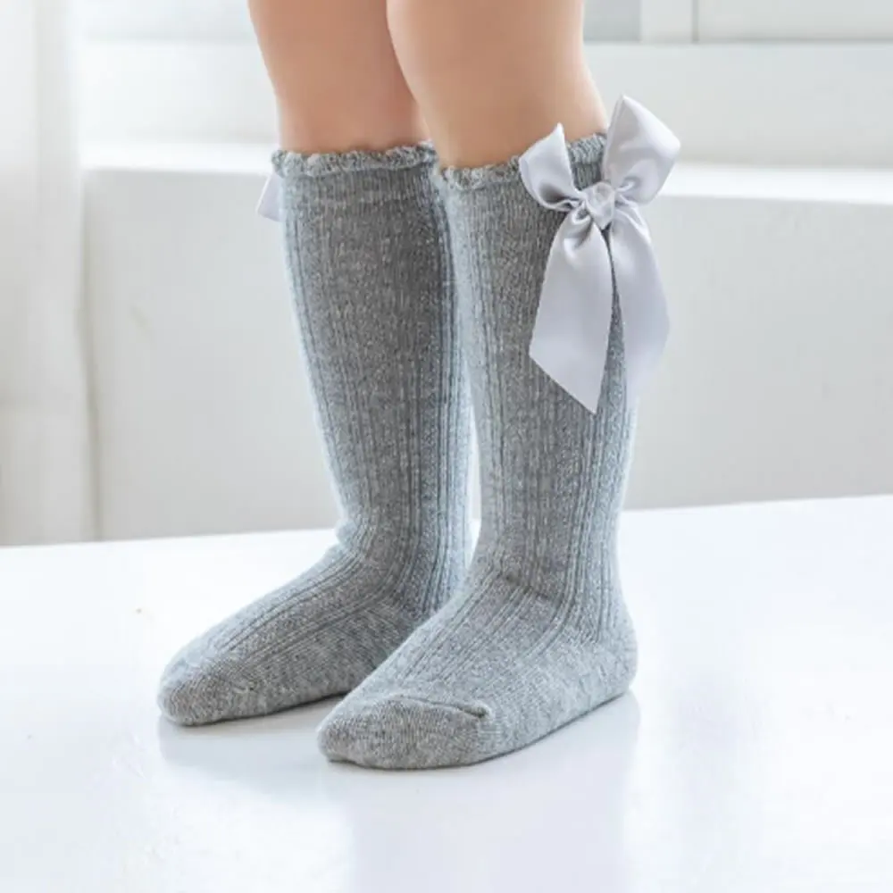 Baby Girls Sock Long Stocking Solid Color Big Bow Knee High Stocking Cute Lacework Princess Sock