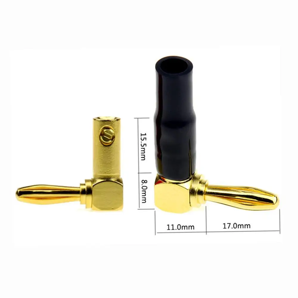 8pcs Right Angle 90 degrees L Type Brass 4mm Plug Gold Plated Musical Speaker Cable Wire Pin Insulated Banana Plug Connector