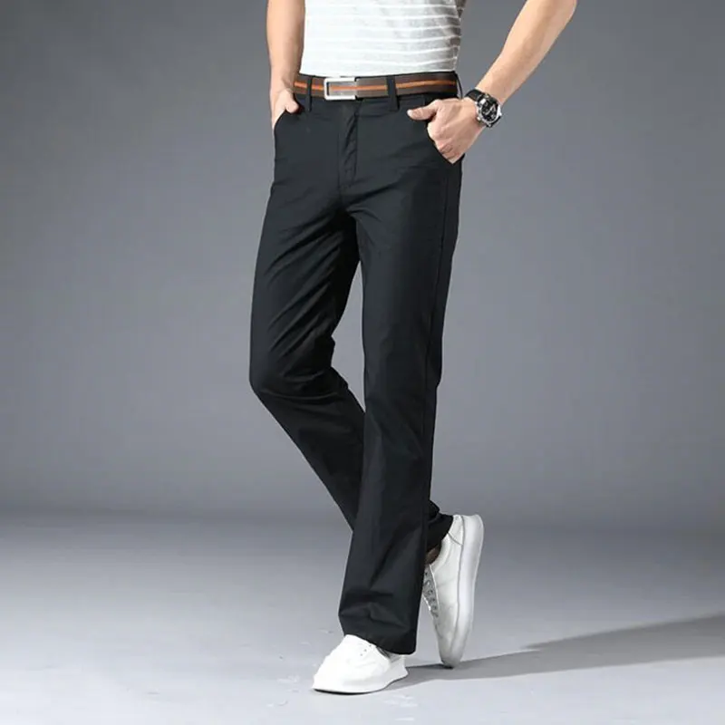 Pantalones casuales para hombre, pantalones informales finos de Micro acampanado, elásticos coreanos, ajustados, acampanados, primavera y verano