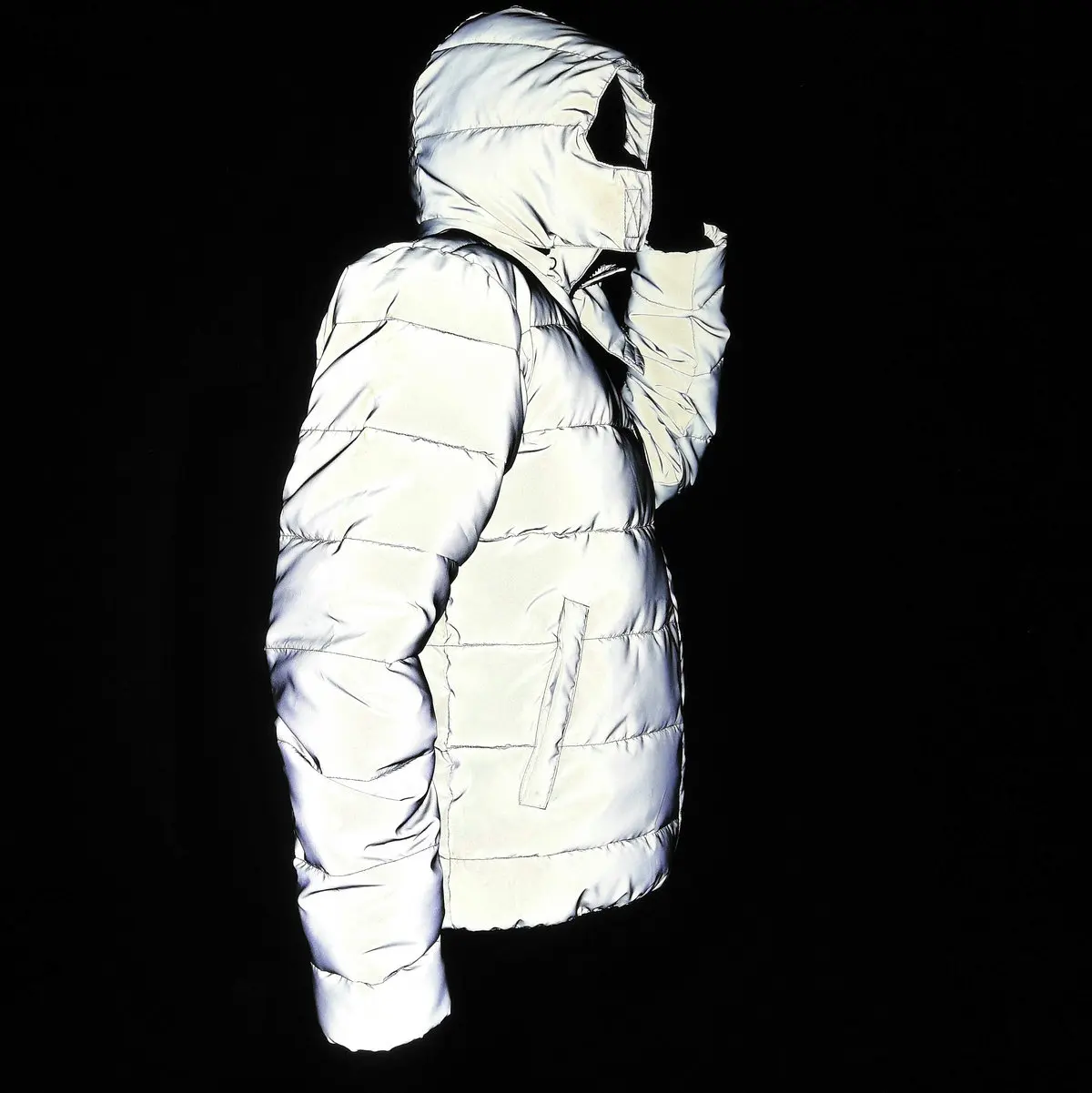 Dropshipping Winter Men Night Safe Reflective Jackets Coats Thicken Warm Light Reflect Overcoat Snow Parka Male Female Clothing