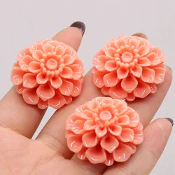 3PC Natural Stone Coral Beads Carved Flower Loose Cabochon Beads for Women Jewelry Making DIY Necklace Earring Accessories