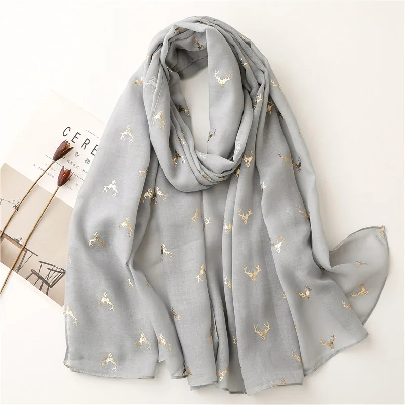 

2021 New Viscose Cotton Soft Scarf Women Bronzing Antlers Multicolor Curling Thin Gauze Shawl