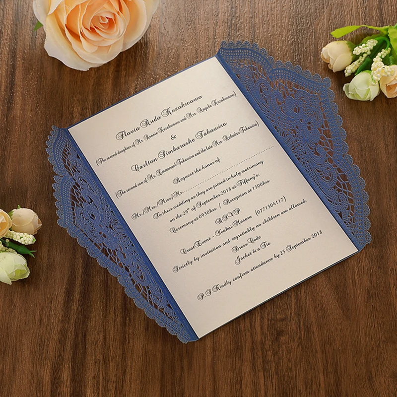 10pcs Laser Cut Wedding Invitations Card Lace Flower Customize Print Greeting Card Valentine\'s Day Wedding Party Favor Supplies