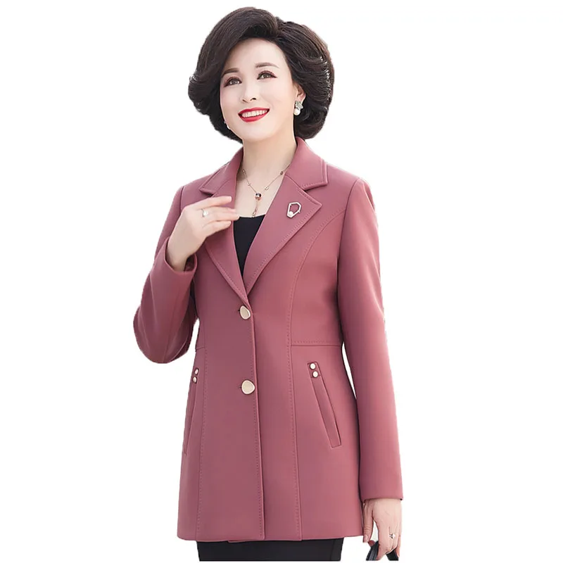 

2022 New Mother's Windbreaker Women Mid-Length Spring Autumn Trench Coat Middle-aged Outerwear Female Loose Top Overcoat R961