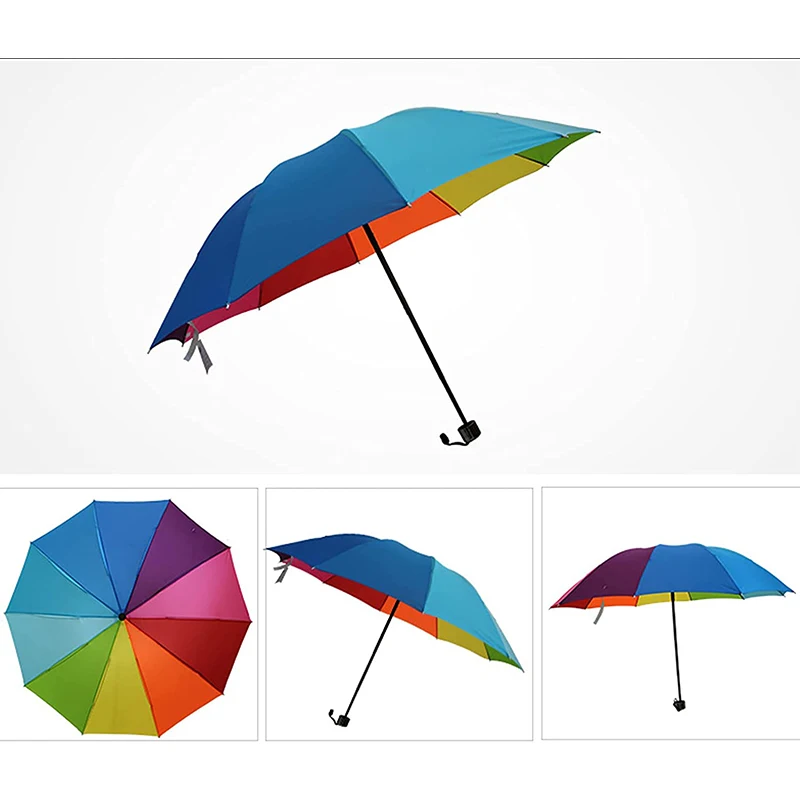 Rainbow Fold Umbrella Women and Men Non-automatic Umbrella Popular Creative Three Folding Adults Children Umbrella