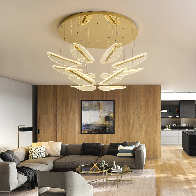 FKL Modern Gold Chandelier Petal-Shaped Chandelier Living room Villa Duplex Building Large Home Hall Nordic Restaurant Lighting